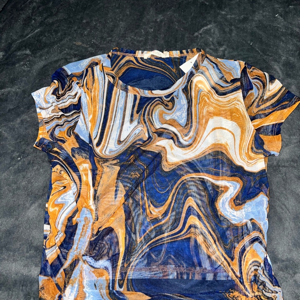Forever 21 Blue and Orange Mesh Drawstring Top
